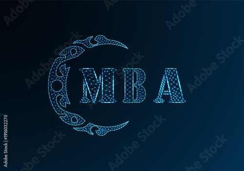 Low poly letter logo MBA design. MBA letter logo low poly vector design on blue color gradient background. MBA logo low poly design