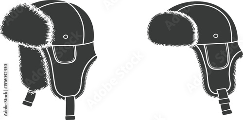 Russian ushanka winter hat silhouettes with fur ear flaps for cold weather protection and seasonal fashion