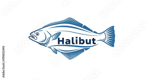 Halibut Fish Logo Design Illustration.