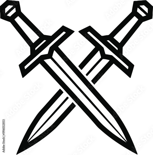 Crossed daggers symbolizing conflict and duality in a simple black and white design.