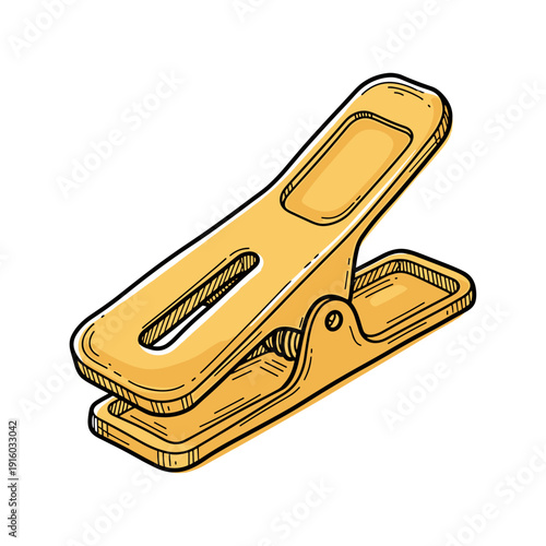 Yellow bread bag clip illustration isolated on a white background, showcasing detailed design and shading