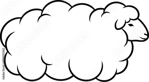 A simple line drawing of a sheep with a fluffy coat on a white background.