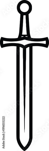 A simple line drawing of a medieval style sword with a cruciform hilt.