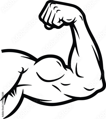 A simple black and white illustration of a flexed arm showing muscular definition.