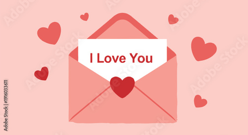 Mother's day vector illustration pink envelope with hearts and love message