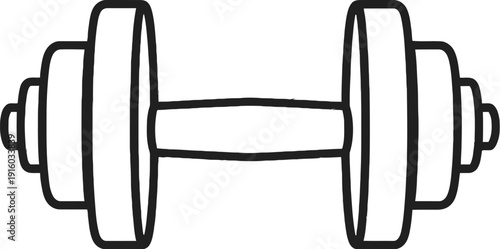 A simple black and white line drawing of a dumbbell on a plain white background.
