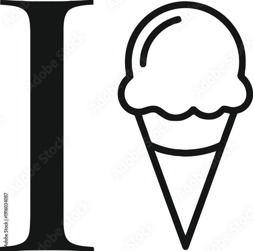 Simple illustration of the letter i replacing the dot with an ice cream cone