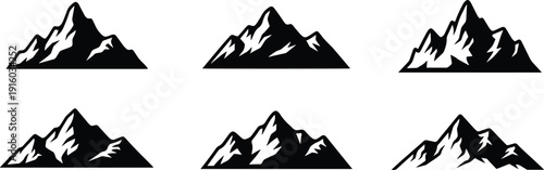 Set of 6 mountain range silhouettes vector design elements bundle of peaks