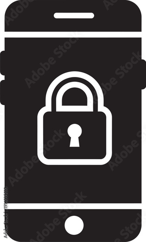 Mobile phone with security lock screen icon on display, symbolizing digital protection and online safety, isolated on white background