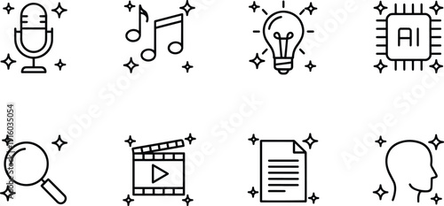 Set of 8 vector silhouette icons bundle for design business and technology concepts