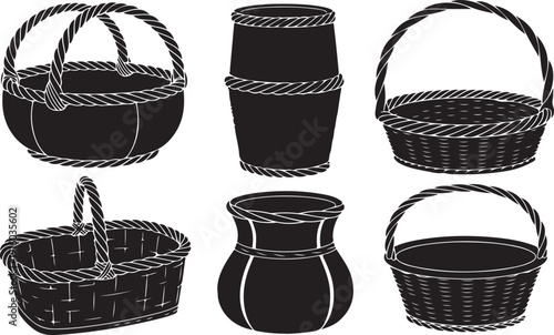 A diverse collection of six beautifully designed decorative basket and container silhouettes displayed elegantly.