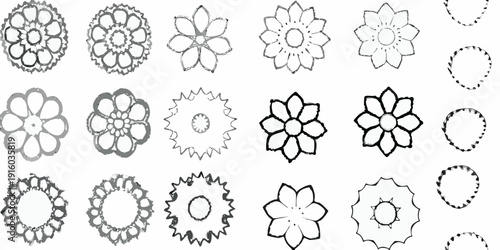 Collection of intricate black and white floral and circular designs