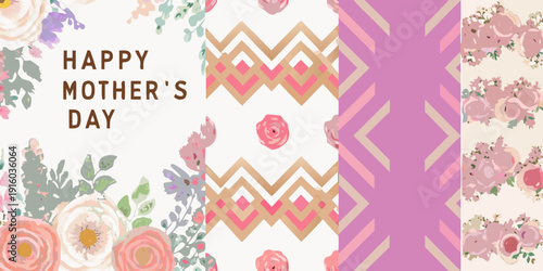 A colorful mother s day background with floral and geometric patterns