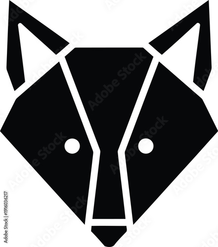 Black geometric fox head icon on white background animal 1