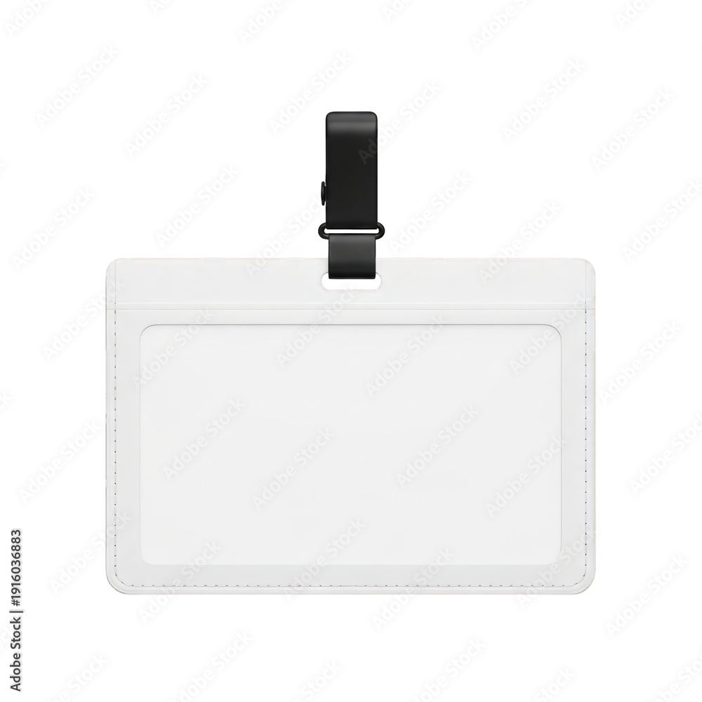 Fototapeta premium Blank white id card with black clip isolated on transparent background