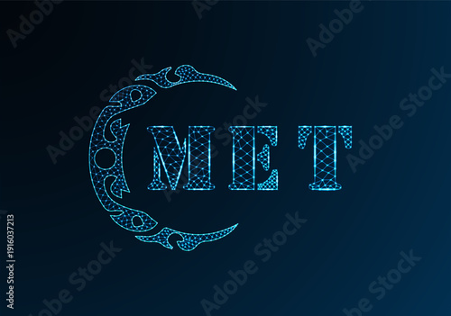 Low poly letter logo MET design. MET letter logo low poly vector design on blue color gradient background. MET logo low poly design