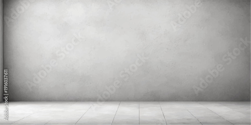 An empty room interior featuring a dark grunge concrete wall and a vintage grey stone floor creates a textured indoor backdrop with a rough industrial design and nobody present