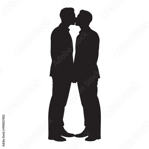 Gay couple kissing icon Silhouette vector black on a white background