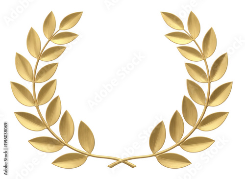 Golden laurel wreath isolated on transparent background
