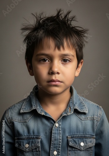 Young Boy with Messy Hair Portrait.