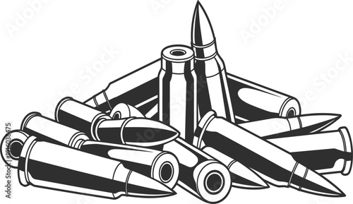 Stack of rifle bullets and ammunition cartridges vector illustration for military defense shooting sports and tactical
