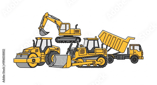 Heavy Construction Machinery Equipment Vehicles.