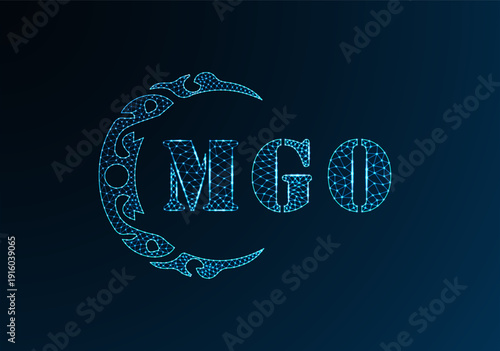 Low poly letter logo MGO design. MGO letter logo low poly vector design on blue color gradient background. MGO logo low poly design