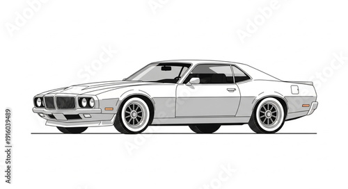 Classic American Muscle Car Illustration Side View.