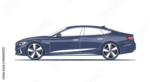 Sleek modern dark blue sedan car profile view illustration.