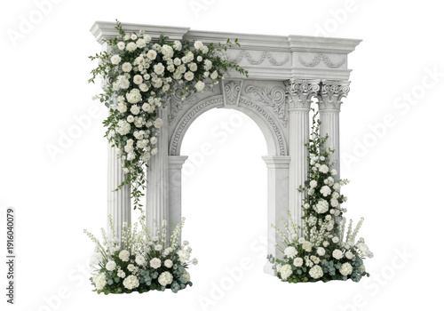 Wedding archway with flowers isolated on transparent background