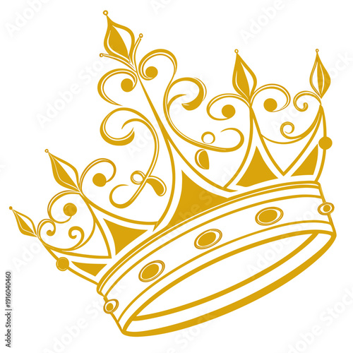 Billede på lærred A gold crown with intricate designs on a white background Vector