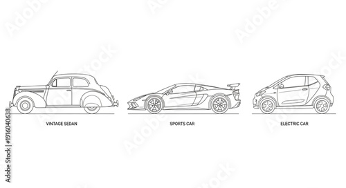Three different types of car illustrations side by side.