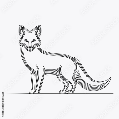 Artistic linear sketch of a cunning fox, capturing its wild elegance in a minimalist drawing style