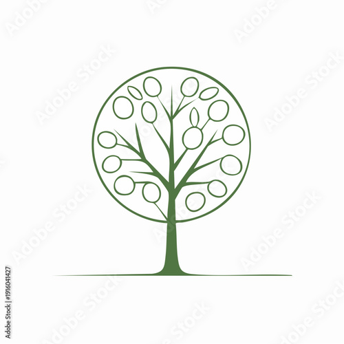 Minimalist circular green tree illustration symbolizing growth, nature, and organic vitality