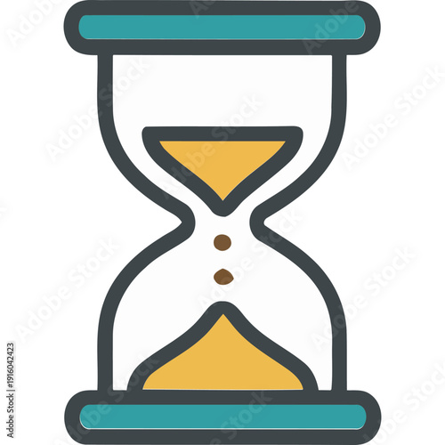 An hourglass with sand flowing from top to bottom on a white background