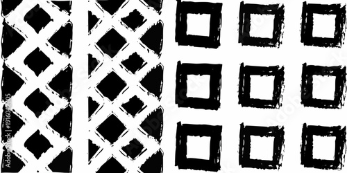 Abstract black and white geometric pattern with diamonds and squares