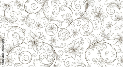 Intricate Floral Pattern Black White.