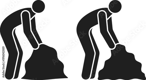 Man lifting heavy load silhouette symbolizing hard work labor effort strength burden challenge black vector illustration simple icon design