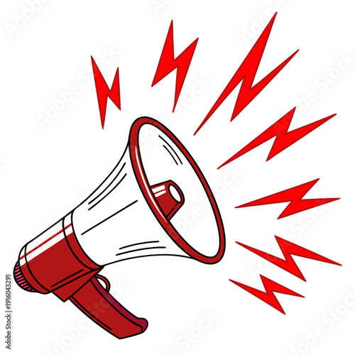 A cartoon megaphone with red lightning bolts Vector