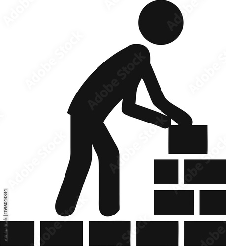 A person constructing a brick wall by stacking individual blocks, representing growth and foundation
