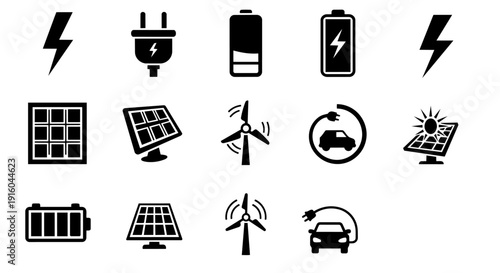 Renewable Energy & Electric Power Icons Set