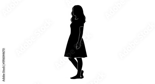 Silhouette of a young woman standing profile view.