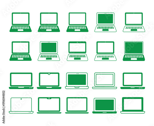 Laptop icons set. Laptop different style. collection Laptops or notebook computer. Flat and line icon - stock vector.