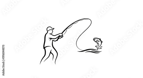 Man Fighting Large Fish on Fishing Line.