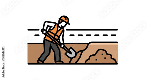 Man Digging with Shovel Outside.