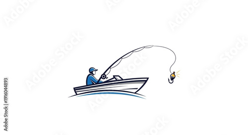 Man Fishing Alone in Boat.