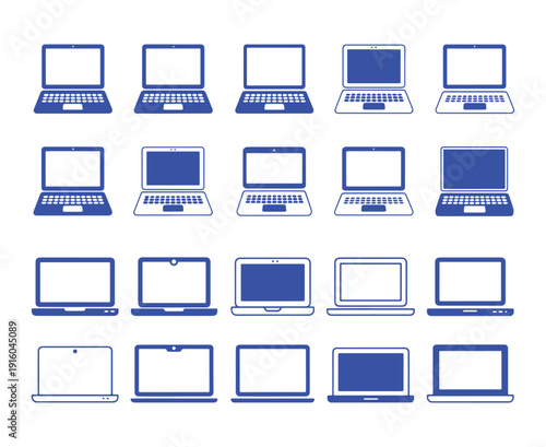 Laptop icons set. Laptop different style. collection Laptops or notebook computer. Flat and line icon - stock vector.