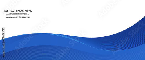 Abstract blue wave background design with white space and decorated with flowing lines.