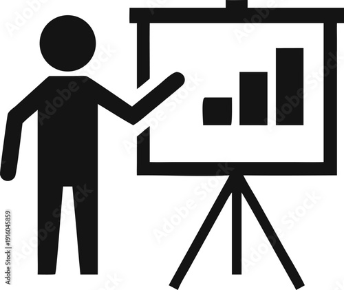 Expert Speaker Highlighting Business Performance with a Clear Bar Graph on a Stand Up Presentation Board