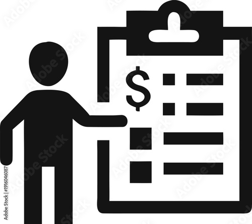 Individual assessing financial data on a clipboard for budget analysis and revenue tracking